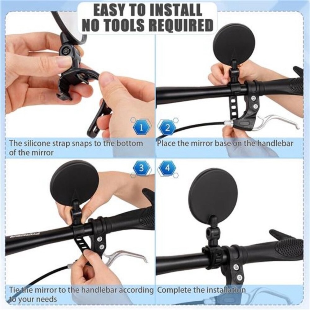 Bike Mirror, Bicycle Cycling Rear View Safe Mirrors, Adjustable Rotatable - Picture 4 of 9